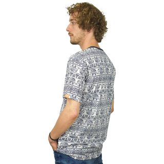 T-Shirt mit Ethno Muster Elephant blau-braun L