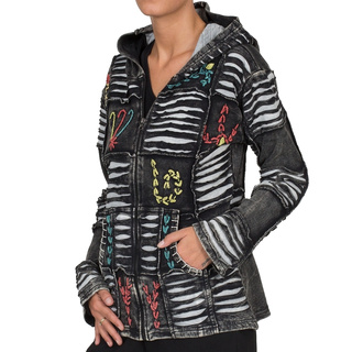 Goa Zipfelkaputzenjacke Flower schwarz XXL